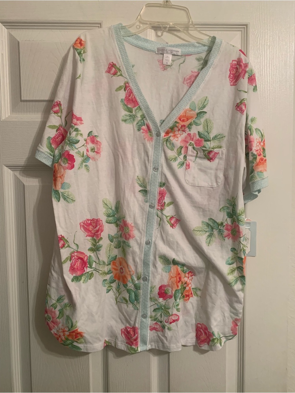 Carole Hochman floral button up cotton sleep top size medium NWT
